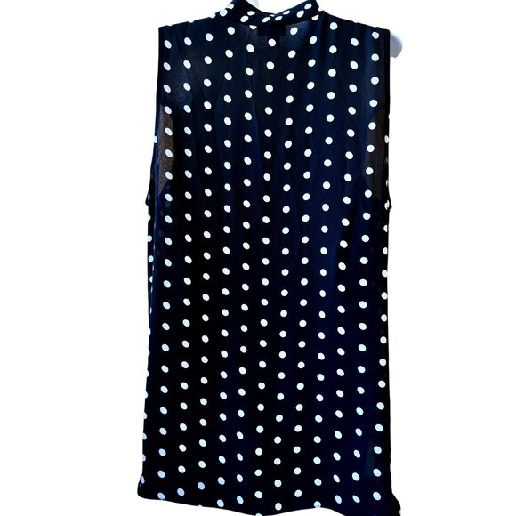 Vince Camuto Sleeveless Top Black & White Polka Dot Dropped Tail - Picture 4 of 12